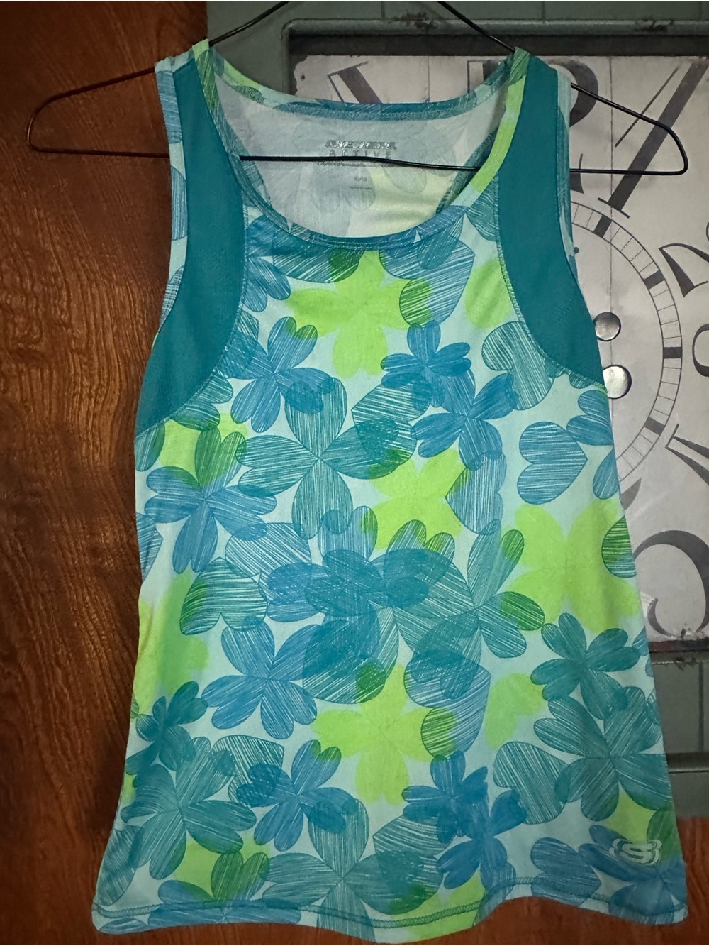 Skechers Girls Teal Blue & Lime Floral Tank Top